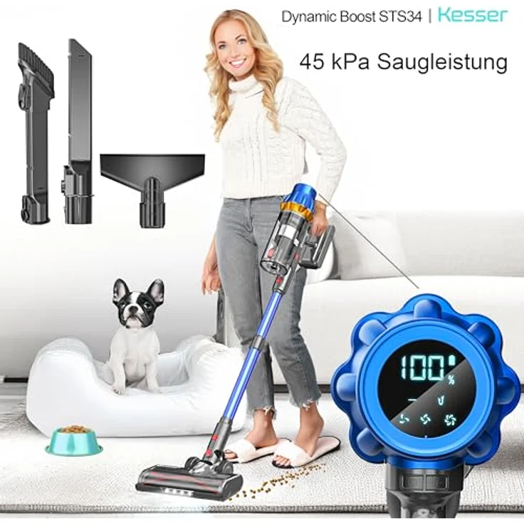 KESSER® Akku Staubsauger STS34, kabellos mit 70 Min. Laufzeit, 550W Motor, HEPA-Filter, LED Display, beutellos, Anti-Tangle-Bodenbürste für Hartböden und Teppich – Bild 2