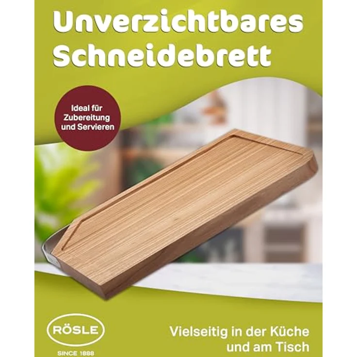RÖSLE 15033 Schneidbrett mit Edelstahlgriff, Holz, Natur, 48 x 32 x 3 cm – Bild 3