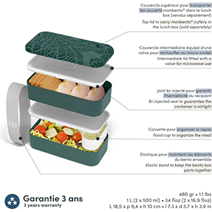 monbento Original Bento Box, Kunststoff, Jungle, 18,5 x 9,4 x 10 cm – Bild 5