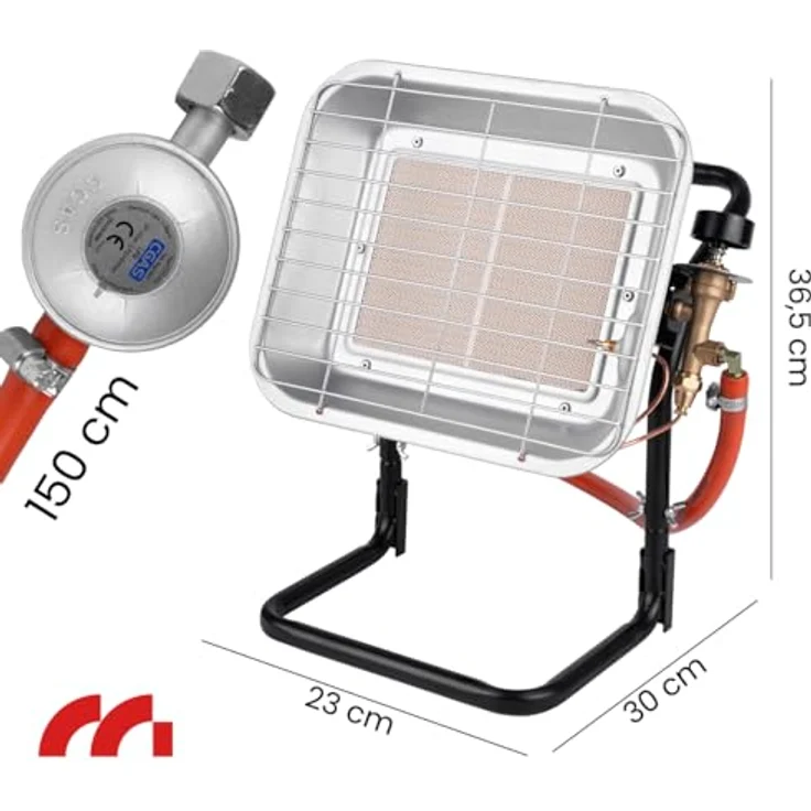 MalTec Gasheizstrahler Gazcamp 4,5kW Sunshine Camping inkl. Gasschlauch Gasdruckregler, Stufenlos einstellbare Leistung, Sicherheitssysteme, Robust & Mobil (blau) – Bild 2