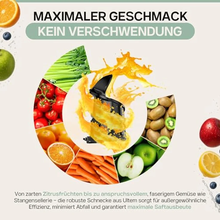 4Swiss WB025 Slow Juicer, Kaltentsafter mit 13 cm XXL Einfüllschacht, BPA-frei, leise Saftpresse für Obst und Gemüse – Bild 3