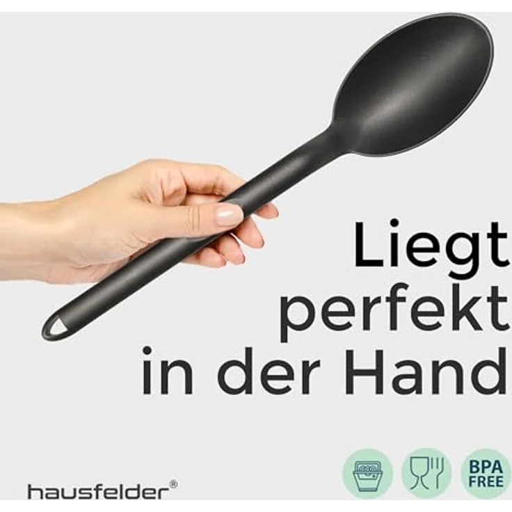 Hausfelder KÜCHENHELFER Set, 2-teilig, Schöpfkelle und Schöpflöffel aus hitzebeständigem Kunststoff, schwarz, BPA-frei – Bild 4