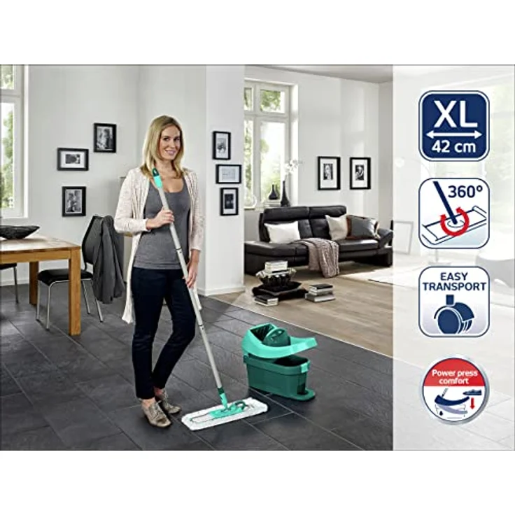 Leifheit Wischmopp Set Profi XL Mobile mit 2x Ersatzbezug micro duo - Bodenwischer mit 42 cm Wischbreite und 360°-Drehgelenk, inkl. Rollen - Leifheit – Bild 3