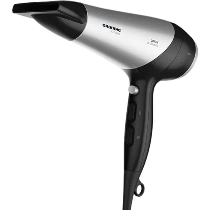 GRUNDIG HD 6080 B Haartrockner 2200 W, Föhn, Ionic-Funktion, 3 Temperatur- und 2 Luftstromstufen, Kaltstufe, Keramikbeschichtung, 1,8 m Kabel, Schwarz/Silber – Bild 2