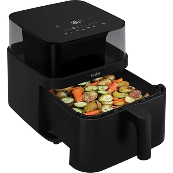Haier HAF3AFW Heißluftfritteuse 7L mit 360° Sichtfenster, 8in1 Funktionen: Frittieren, Grillen, Braten, Backen, Dörren, Aufwärmen, Auftauen, Slow Cook, antihaftbeschichtet, spülmaschinenfest – Bild 1