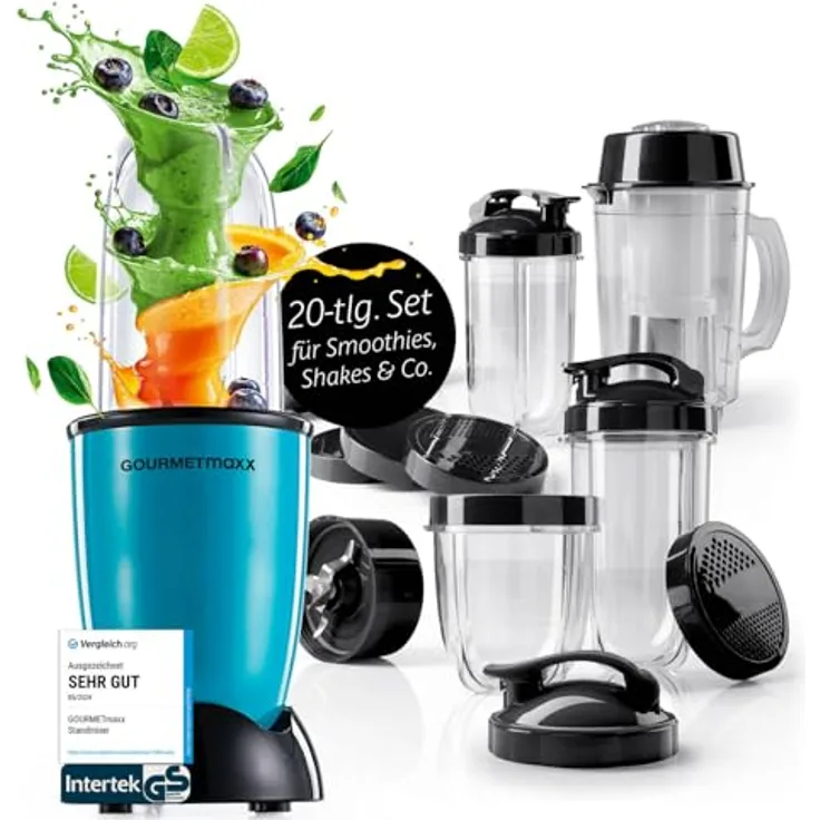 GOURMETmaxx Mr. Magic Power Pro Mixer 400 Watt, Standmixer mit XL Zubehörset, to go Deckel und Frischhaltedeckel für Smoothies und Shakes