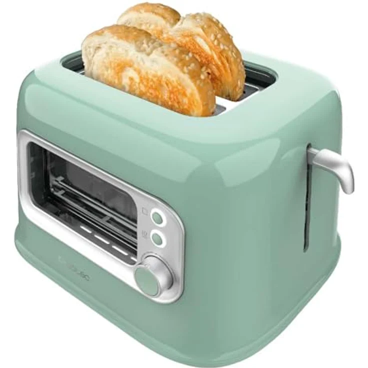 Cecotec Vertikaler Toaster RetroVision Green, 700W, 2 extra breite Schlitze, Bräunungssteuerung, Retro-Design mit Staubabdeckung – Bild 1