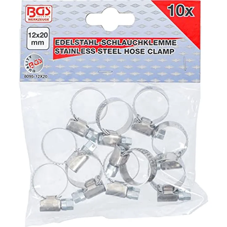BGS technic Schlauchklemmen 8095-12x20, rostfrei, für Schläuche 12-20 mm, 10-tlg. Set – Bild 3