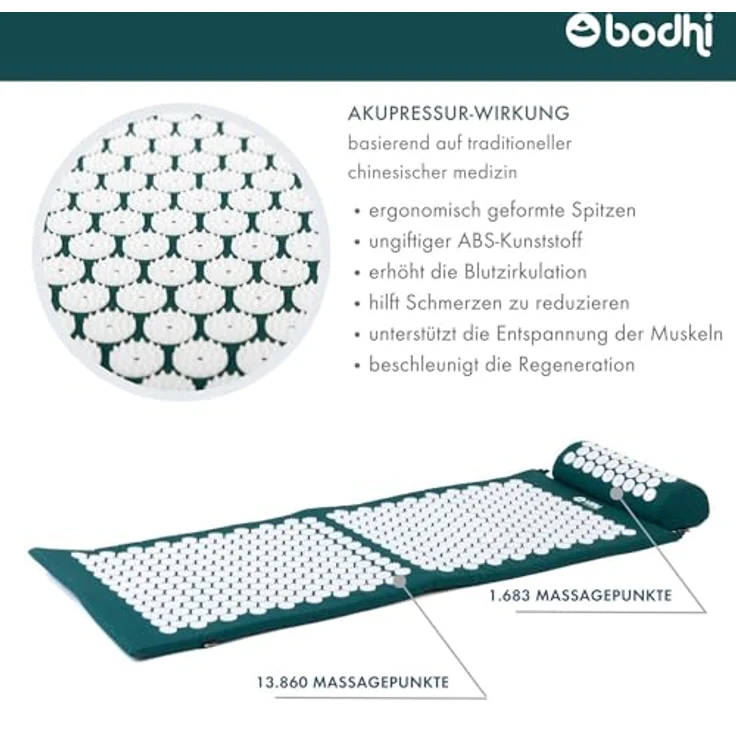 bodhi Akupressurmatte VITAL Akupressurmatte & Nackenrolle Set XL, petrol – Bild 4