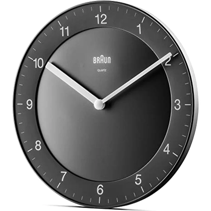 Braun Klassische analoge Quarzwanduhr in Schwarz/ruhiges Präzisions-Quarzuhrwerk/einfach abzulesendes Zifferblatt/Mattes Gehäuse/Durchmesser 20 cm/Modell BC06B – Bild 3