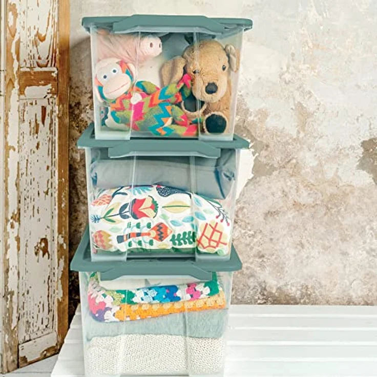 Rotho Evo Safe Keeping Aufbewahrungsbox 44l mit Deckel, lebensmittelechter Kunststoff (PP) BPA-frei, transparent/türkis, stapelbar, 59.0 x 39.5 x 28.0 cm – Bild 4