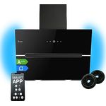 Dunstabzugshaube 60 cm | Kopffreie Wandhaube | Edelstahl | schwarzes Glas | WLAN | Nachlaufautomatik | RGBW-LED-Beleuchtung | SensorTouch Bedienung | ECCO609SHCM