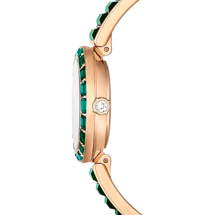Swarovski Matrix Bangle Uhr, Schweizer Produktion, Kristallarmband in Grün mit Champagne-vergoldetem Finish, wasserdicht bis 50 Meter – Bild 5