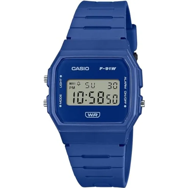Casio Watch F-91WB-2A1EF, Digitaluhr mit Kalenderfunktion, Stoppuhr, Alarm und Licht, Blau