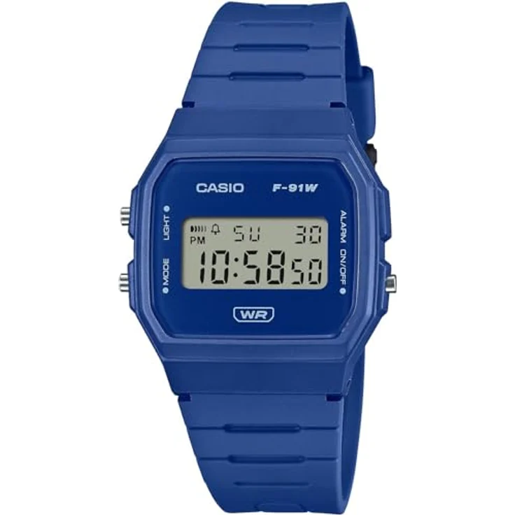 Casio Watch F-91WB-2A1EF, Digitaluhr mit Kalenderfunktion, Stoppuhr, Alarm und Licht, Blau – Bild 1