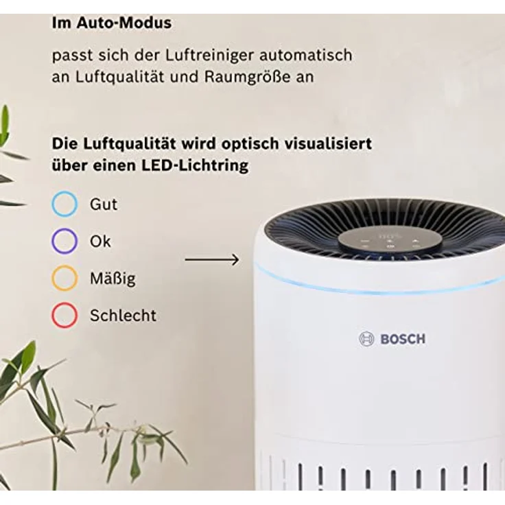 Bosch Air 2000, Luftreiniger für bis zu 37,5 m² entfernt 99,9% aller Verschmutzungen, 3in1 Filter inkl. HEPA13 Luftfilter, mit Smart Sensor, Ruhe-Modus (25 dB (A)), Allergiker-geeignet, CADR 180m³/h – Bild 3