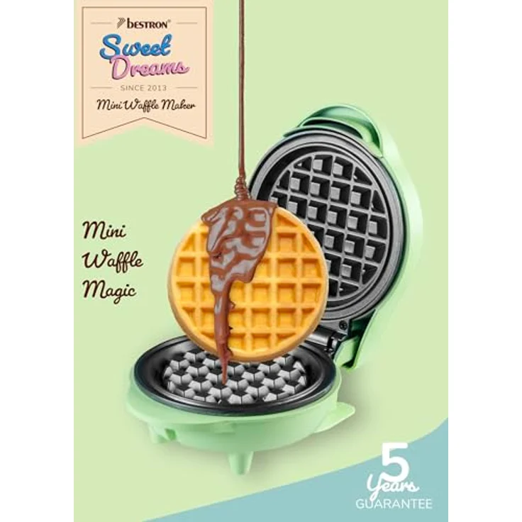 Bestron AMW500G Mini-Waffeleisen, kleiner Waffelmaker mit Antihaftbeschichtung, mint-mattiert, für Kindergeburtstage und Familienfeiern – Bild 2