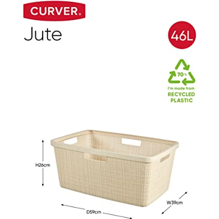 Curver Wäschekorb Jute 46 l, Beige, aus 70% recyceltem Kunststoff mit 4 Griffen – Bild 2