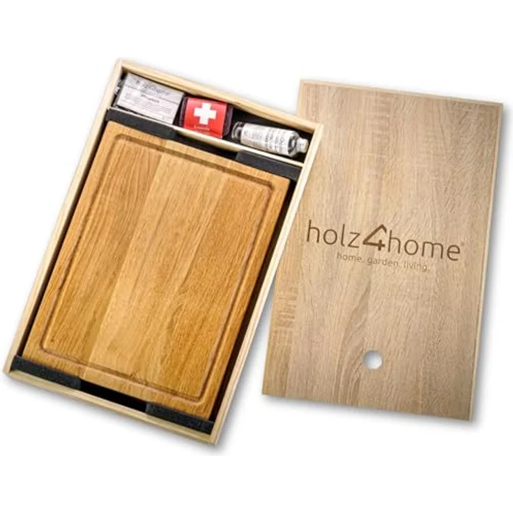 holz4home Schneidebrett Set Alina Aus massiver Eiche in Geschenkbox mit Pflegeutensilien | Handgearbeitet, Schnittfest und Antibakteriell | Echtholz | Massivholz Zum Zubereiten Und Servieren – Bild 1