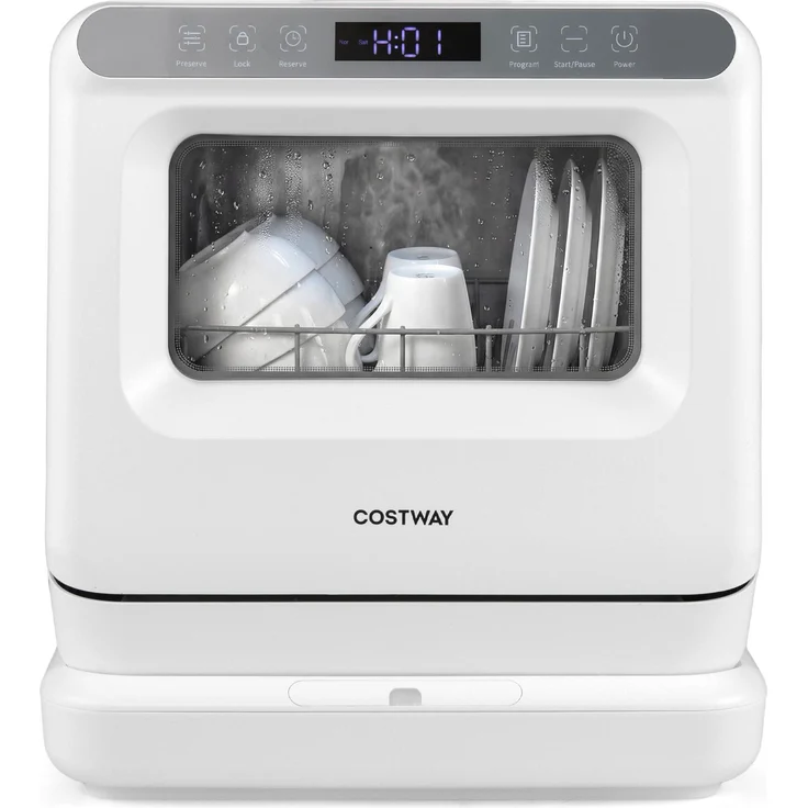 COSTWAY Mini Geschirrspüler, Tischgeschirrspüler mit 6 Programmen, 8,25 L Wassertank, Lufttrocknung, Touch Control, weiß, ideal für Wohnungen und kleine Küchen
