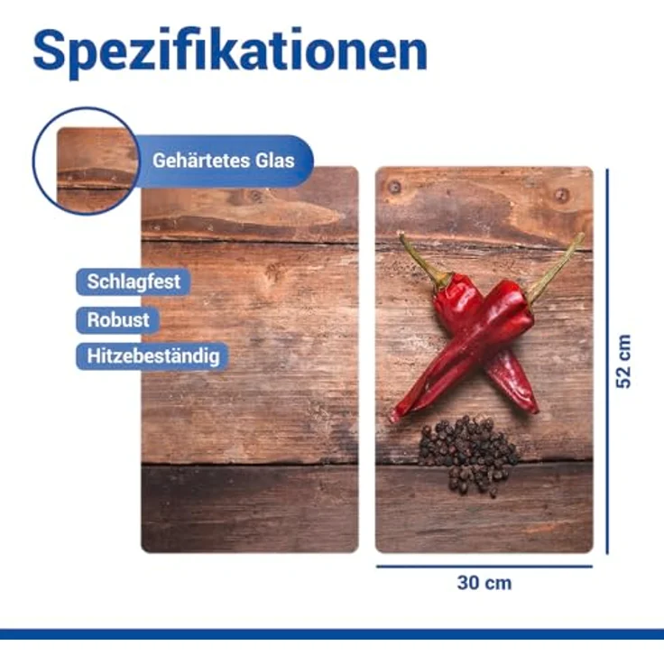 Allstar Glasabdeckplatten Pepper - 2er Set, Kochplattenabdeckung für Glaskeramik-Kochfelder, Gehärtetes Glas, 30 x 0,8 x 52 cm, mehrfarbig – Bild 8