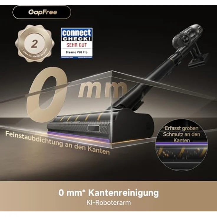 dreame V20 Pro-A Kabelloser Staubsauger, 210 AW Saugkraft, 90 Min. Laufzeit, 99,99% Filtration, entfernet Tierhaare, Kantenreinigung 0 mm, TangleCut-Duo-Schaber – Bild 2