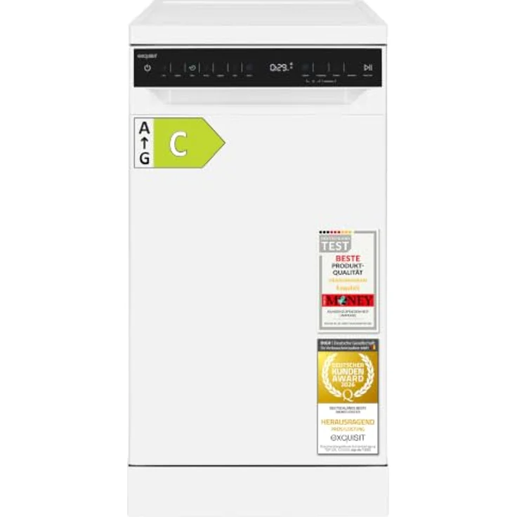 Exquisit GSP59311-450C Geschirrspüler für 11 Maßgedecke, Energieklasse C, 7 Spülprogramme, Aquastop, Besteckschublade, Unterbaufähig, Weiß – Bild 1