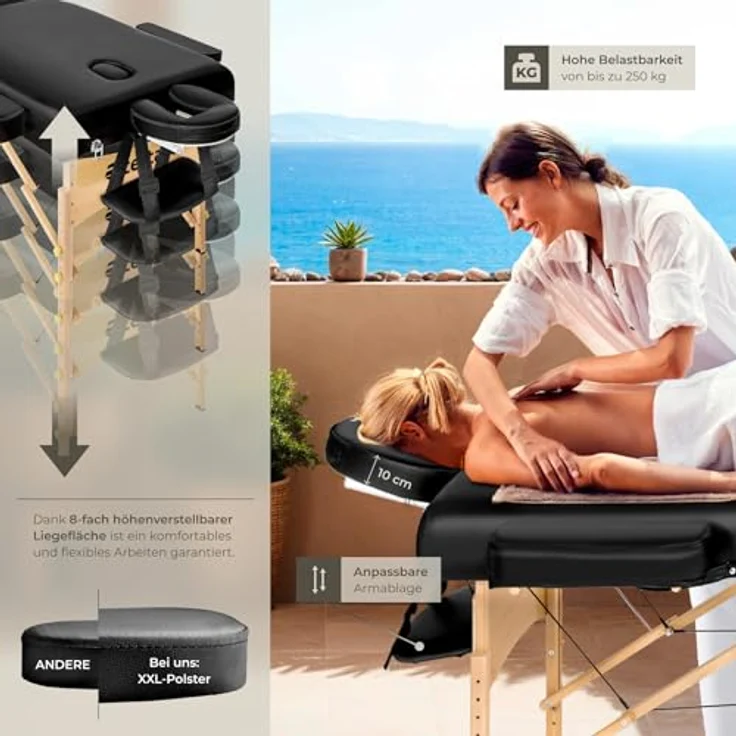 Tectake 3 Zonen Massageliege mit 10 cm Polsterung und Holzgestell – Bild 4