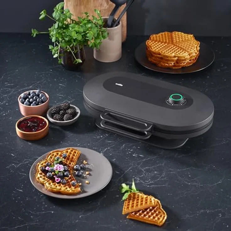 Wilfa JOY Double Waffeleisen I 1.500 Watt I 2x20cm große Herzwaffeln I 5 Temperaturmodi I Mit Alarm-Glocke I Inkl. Teig-Löffel (schwarz) – Bild 5