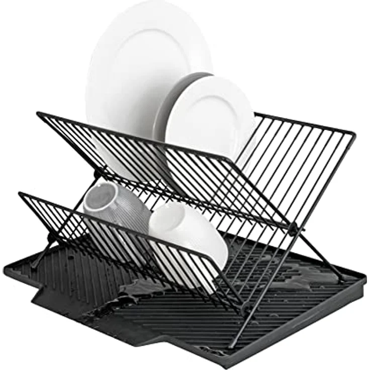 WENKO Abtropfmatte Nelia mit Abtropfgestell für Geschirr mit geneigter Fläche für optimalen Wasserablauf, Abtropfmatte aus Kunststoff, Gestell aus Metall, (B x H x T): 34 x 24 x 40 cm, Schwarz – Bild 5