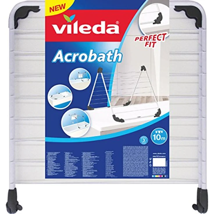 Vileda Acrobath Wäscheständer, Stahl und Kunststoff, weiß, 71x5.5x67 cm – Bild 3