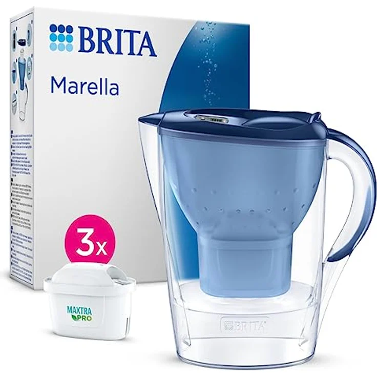 BRITA Wasserfilter-Kanne Marella blau (2,4l) inkl. 3x MAXTRA PRO All-in-1 Kartusche – Filter zur Reduzierung von Kalk, Chlor, Blei, Kupfer & geschmacksstörenden Stoffen im Wasser – Bild 1