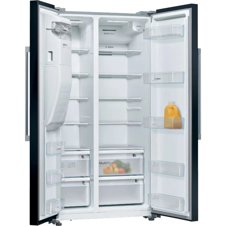 Bosch Serie 6 KAD93VBFP Side-by-Side-Kühlschrank, freistehend, schwarz, NoFrost, Schnellkühlen und -gefrieren, Wasser- und Eiswürfelspender, Festwasseranschluss, Breite 91 cm – Bild 8