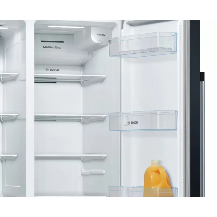 Bosch Serie 6 KAD93VBFP Side-by-Side-Kühlschrank, freistehend, schwarz, NoFrost, Schnellkühlen und -gefrieren, Wasser- und Eiswürfelspender, Festwasseranschluss, Breite 91 cm – Bild 13