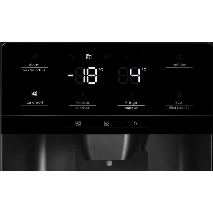 Bosch Serie 6 KAD93VBFP Side-by-Side-Kühlschrank, freistehend, schwarz, NoFrost, Schnellkühlen und -gefrieren, Wasser- und Eiswürfelspender, Festwasseranschluss, Breite 91 cm – Bild 9