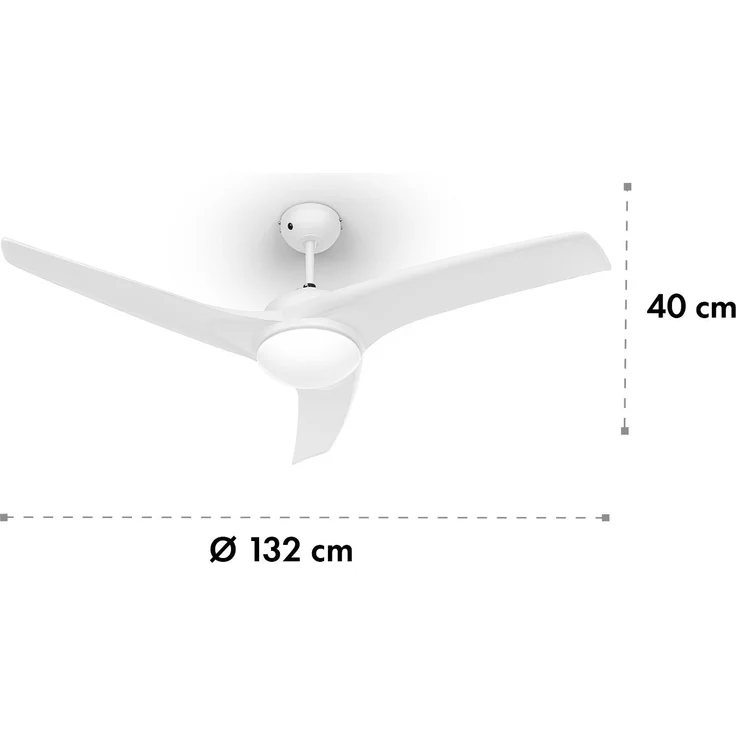 Figo Deckenventilator | 2-in-1: Ventilator & Deckenlampe | Ø 52 Zoll (132 cm ) | 3 Flügel | 10.039 m³/h | 2 Laufrichtungen | 3 Geschwindigkeiten | max. 51 dB | Fernbedienung Weiss – Bild 7