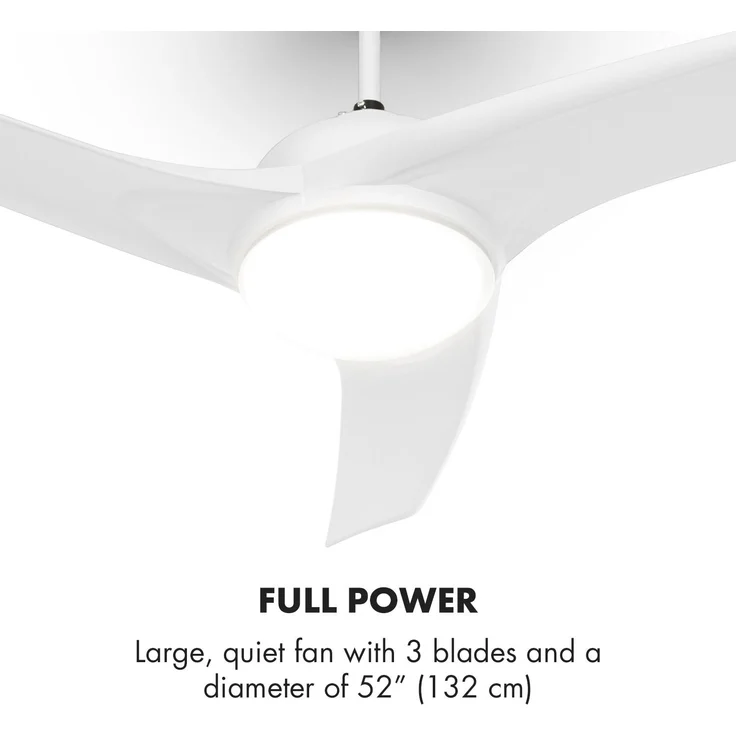 Figo Deckenventilator | 2-in-1: Ventilator & Deckenlampe | Ø 52 Zoll (132 cm ) | 3 Flügel | 10.039 m³/h | 2 Laufrichtungen | 3 Geschwindigkeiten | max. 51 dB | Fernbedienung Weiss – Bild 3