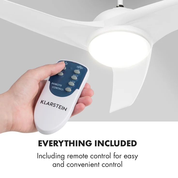 Figo Deckenventilator | 2-in-1: Ventilator & Deckenlampe | Ø 52 Zoll (132 cm ) | 3 Flügel | 10.039 m³/h | 2 Laufrichtungen | 3 Geschwindigkeiten | max. 51 dB | Fernbedienung Weiss – Bild 6
