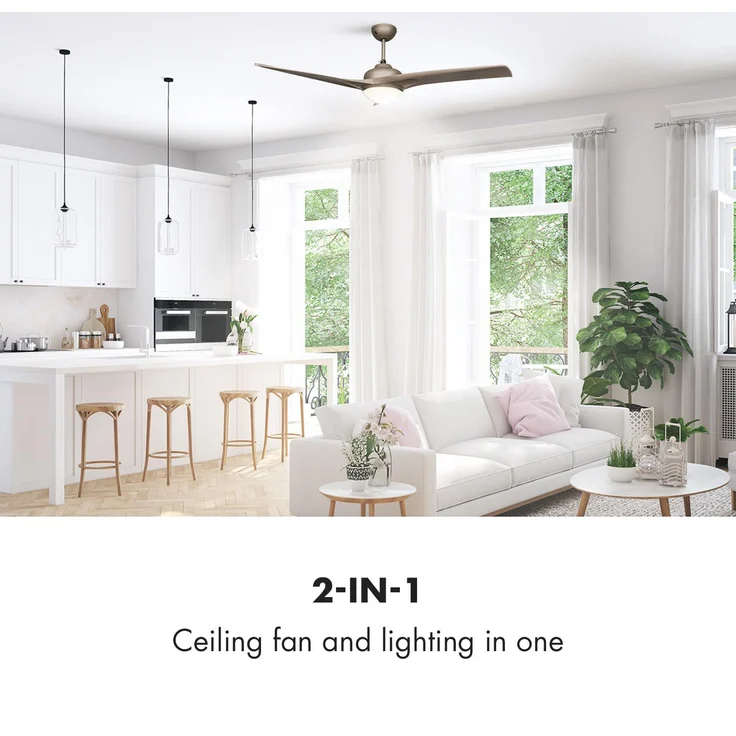 Figo Deckenventilator | 2-in-1: Ventilator & Deckenlampe | Ø 52 Zoll (132 cm ) | 3 Flügel | 10.039 m³/h | 2 Laufrichtungen | 3 Geschwindigkeiten | max. 51 dB | Fernbedienung Titan – Bild 2