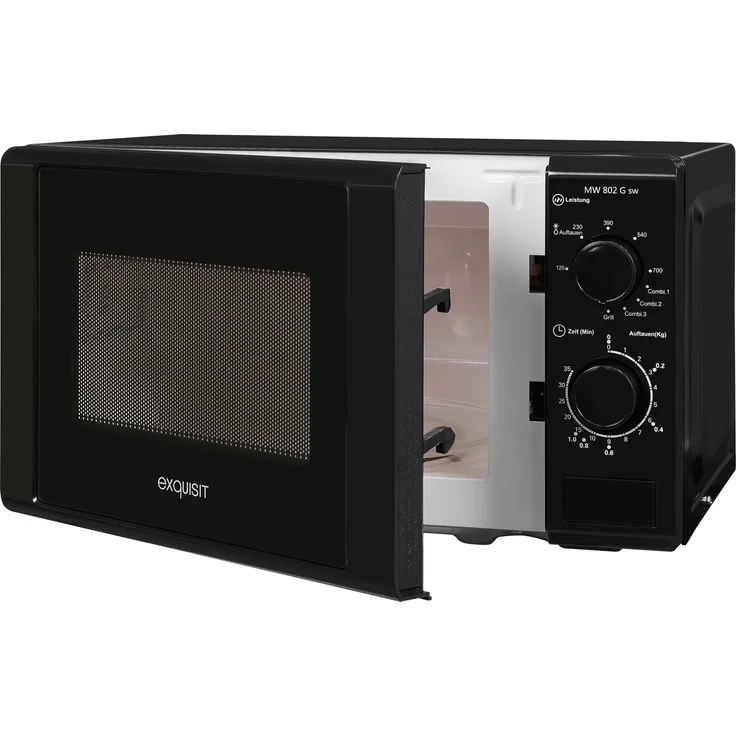 Exquisit MW 802 Gsw Mikrowelle mit Grill, Standgerät, 20 Liter Garraum, 700 Watt, Auftauen, schwarz – Bild 3