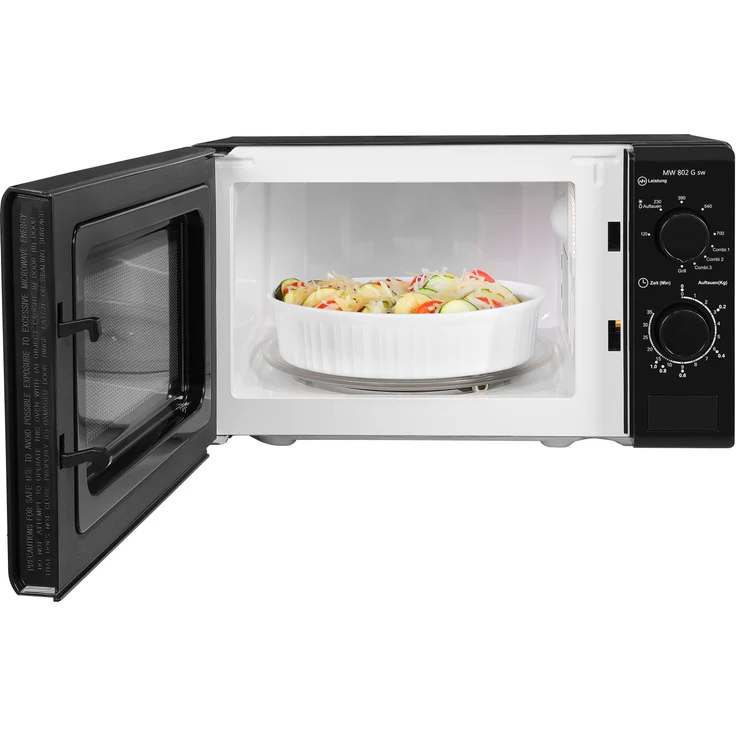 Exquisit MW 802 Gsw Mikrowelle mit Grill, Standgerät, 20 Liter Garraum, 700 Watt, Auftauen, schwarz – Bild 6