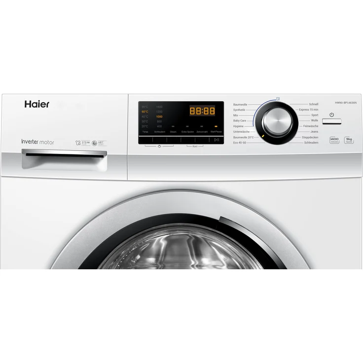 Haier HW90-BP14636N, Frontlader-Waschmaschine, A, Fassungsvermögen 9 kg, Standgerät, Breite 59,5 cm, Kindersicherung, Digital-Display – Bild 5