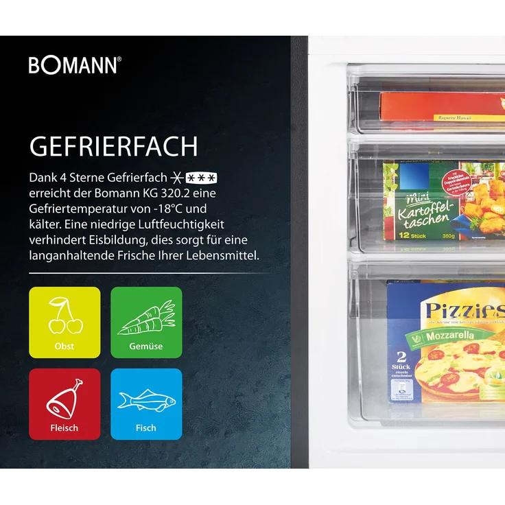 Bomann KG 320.2 Kühl-Gefrierkombination, freistehend, Inoxlook, Lagerzeit bei Störung 8 h – Bild 7