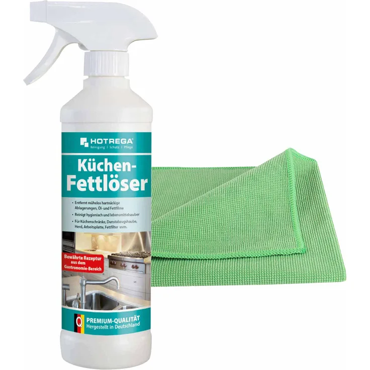 HOTREGA Küchen Fettlöser 500 ml SET + Microfasertuch 40 x cm