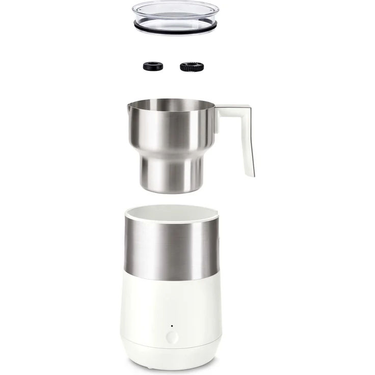 Tchibo Induktions-Milchaufschäumer, Spülmaschinengeeigneter Rührbehälter, Einsatz und Deckel, warmer und kalter Milchschaum, für Latte Macchiato, Cappuccino und Kakao, cremeweiß – Bild 3