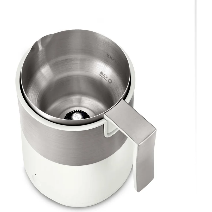 Tchibo Induktions-Milchaufschäumer, Spülmaschinengeeigneter Rührbehälter, Einsatz und Deckel, warmer und kalter Milchschaum, für Latte Macchiato, Cappuccino und Kakao, cremeweiß – Bild 4