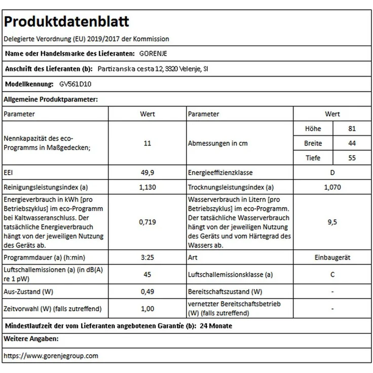 Gorenje SmartFlex GV561D10, Geschirrspüler, D, Geräuschemissionsklasse C, Geräuschemissionen 45 Dezibel – Bild 11