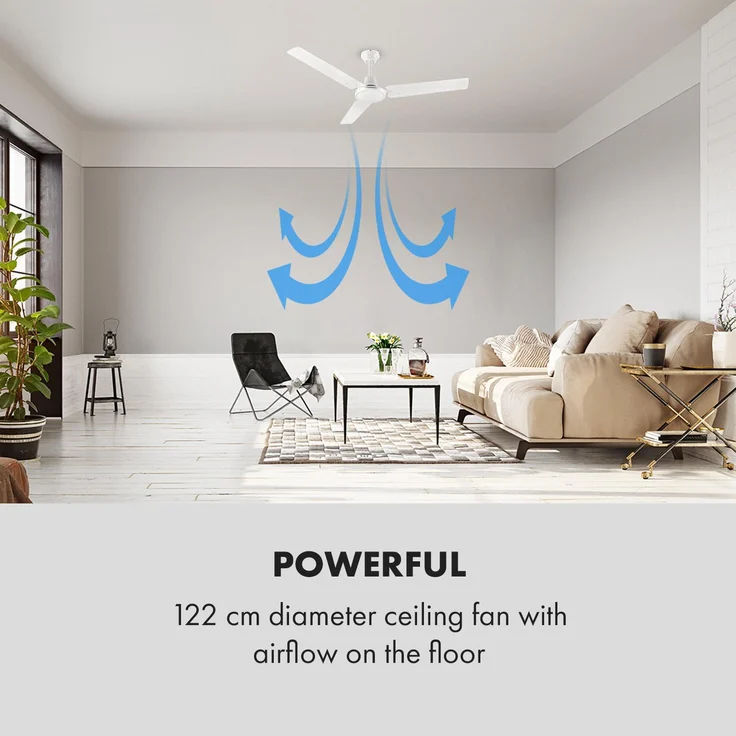 Spin Doctor Deckenventilator | 3 Flügel | Ø 48 Zoll / 122 cm | 9963 m³/h | 56 W | 3 Geschwindigkeiten | Wandsteuerung | Edelstahl weiß – Bild 4