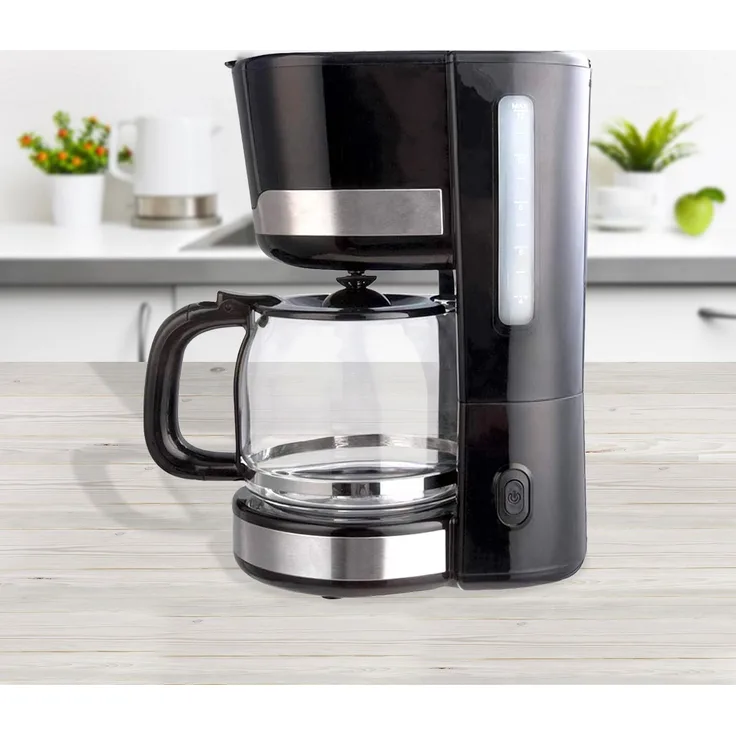 HATEX Filterkaffeemaschine, 1,5 Liter mit Permanentfilter, Messlöffel und Edelstahl-Applikationen schwarz 1000W
