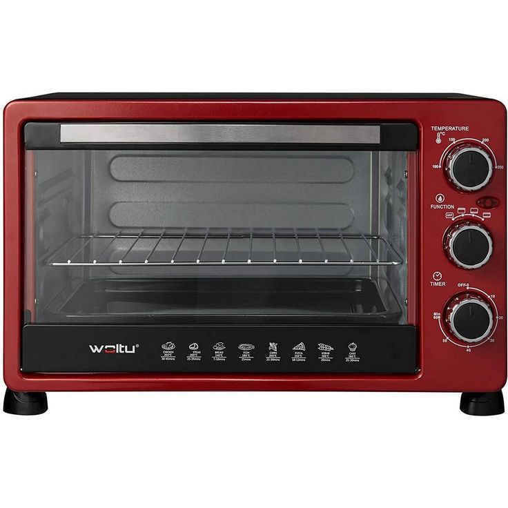 Woltu Minibackofen & Toastofen mit Timer, 25 Liter 1400W rot-schwarz – Bild 2